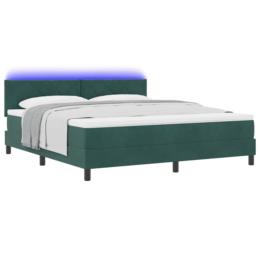 vidaXL LED Κρεβάτι με βάθρο Σκούρο Πράσινο 180 x 200 cm Βελούδο
