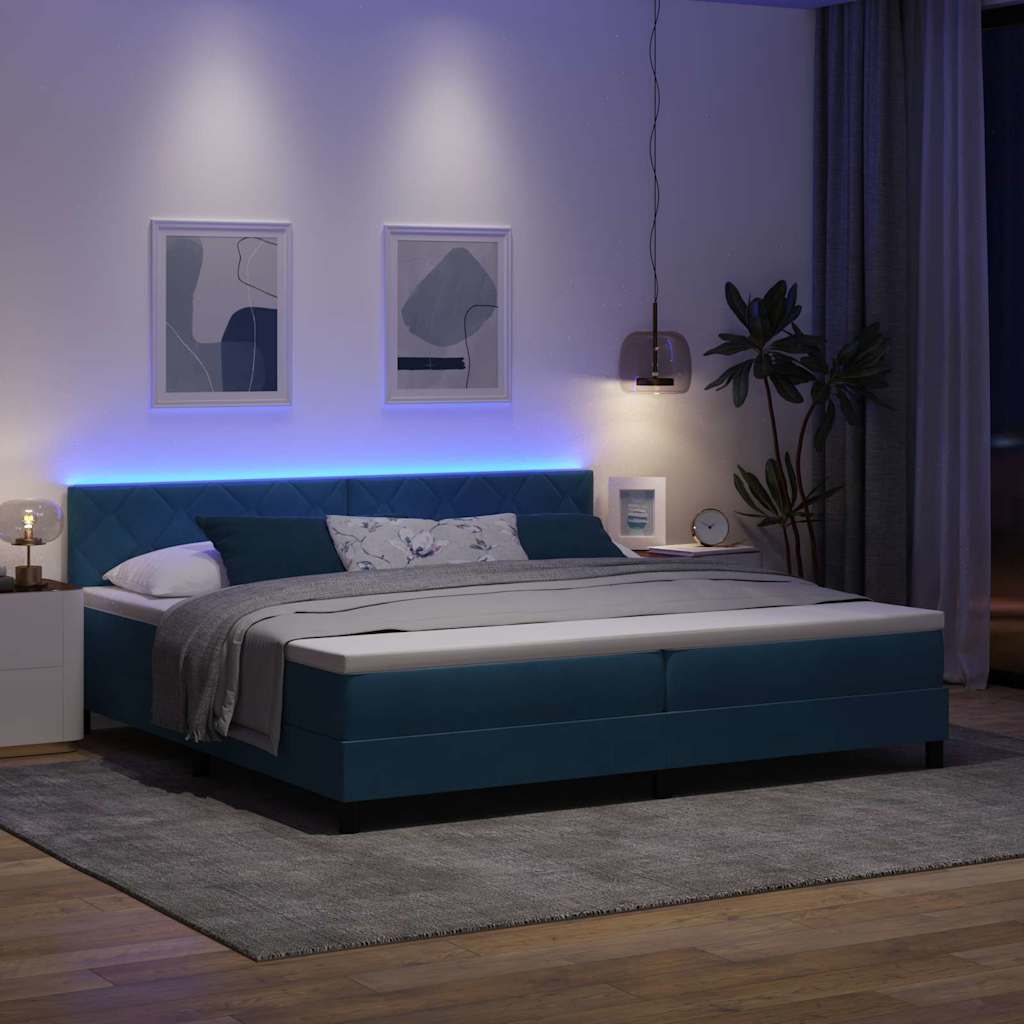 vidaXL LED Κρεβάτι με βάθρο Σκούρο Μπλε 200 x 200 cm Βελούδο