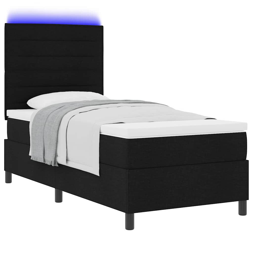 vidaXL Κρεβάτι με ελατήρια με στρώμα με led Μαύρο 80 x 200 cm ύφασμα