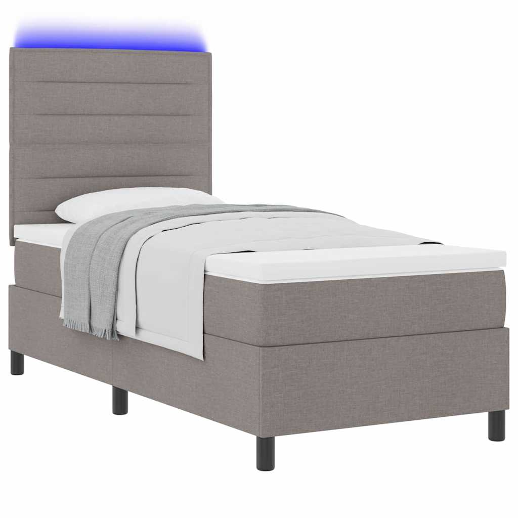 vidaXL Κρεβάτι με ελατήρια με στρώμα με led Taupe 100 x 200 cm ύφασμα
