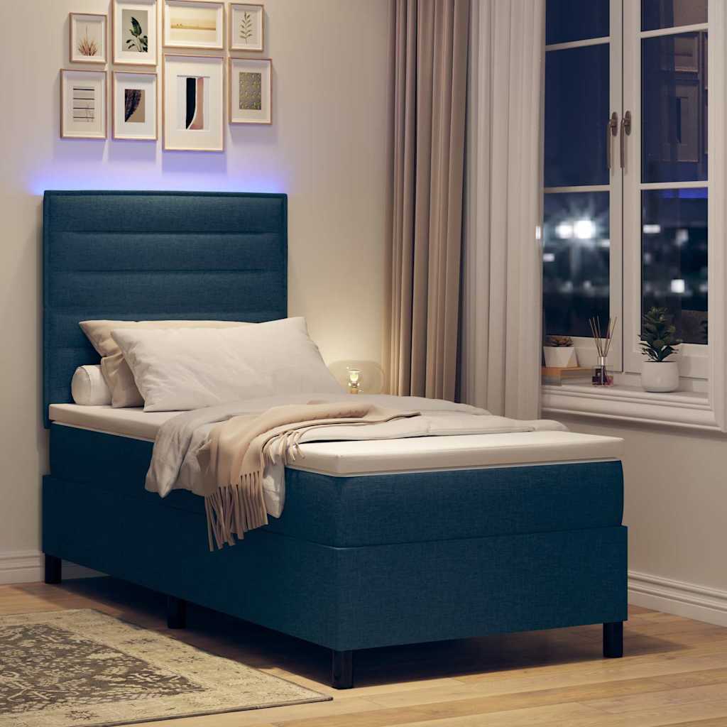 vidaXL Κρεβάτι με ελατήρια με στρώμα με led Μπλε 100 x 200 cm ύφασμα