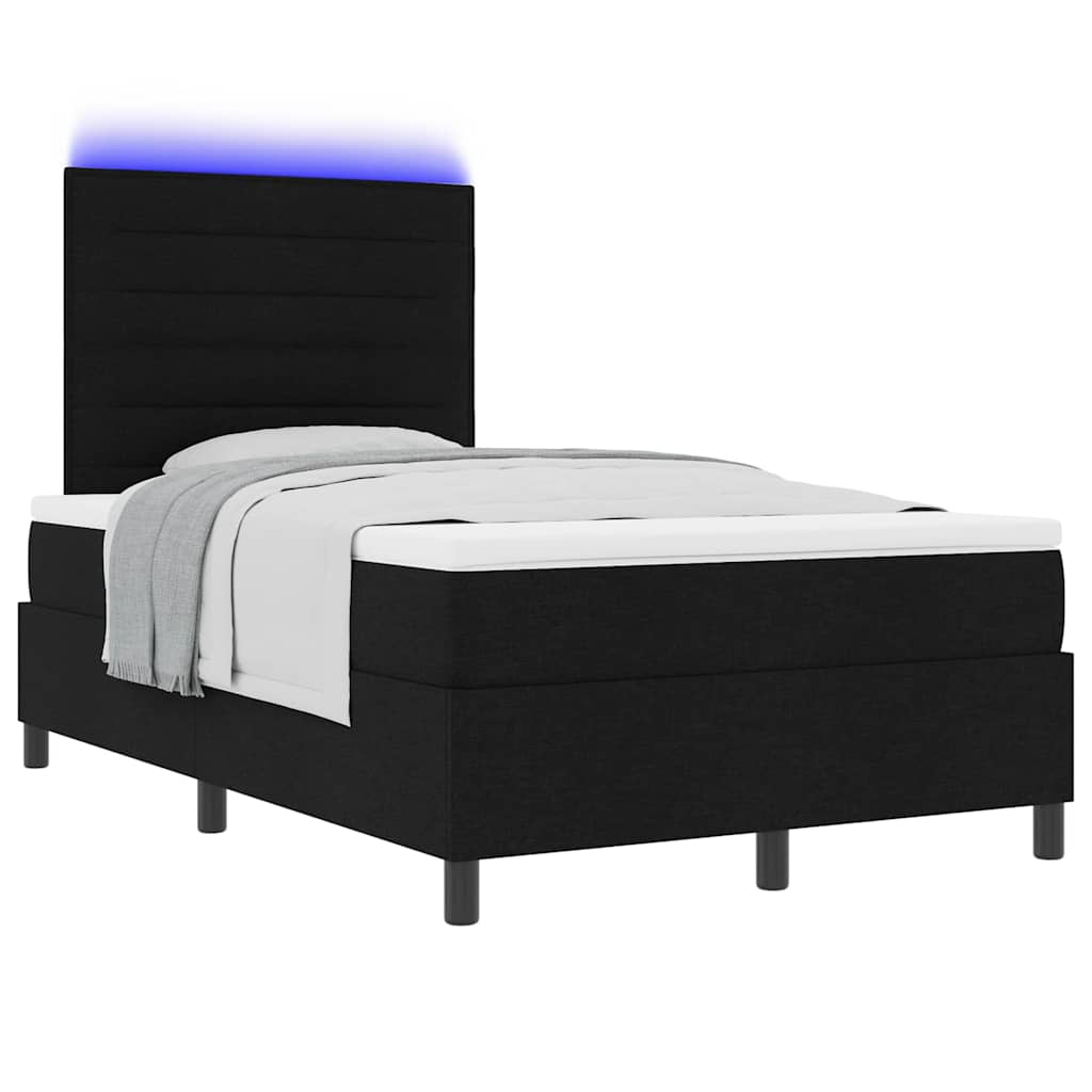 vidaXL Κρεβάτι με ελατήρια με στρώμα με led Μαύρο 120 x 200 cm ύφασμα