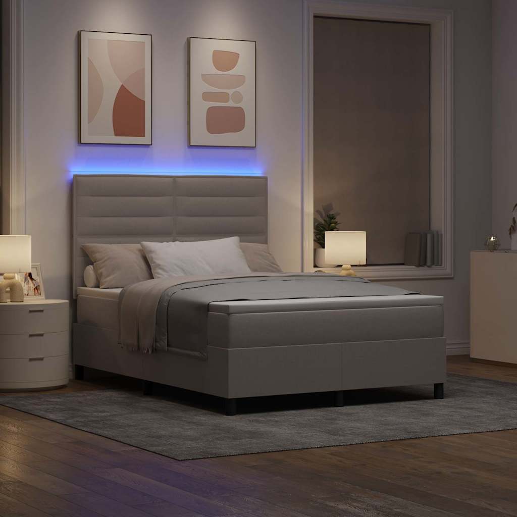 vidaXL Κρεβάτι με ελατήρια με στρώμα με led Taupe 140 x 190 cm ύφασμα