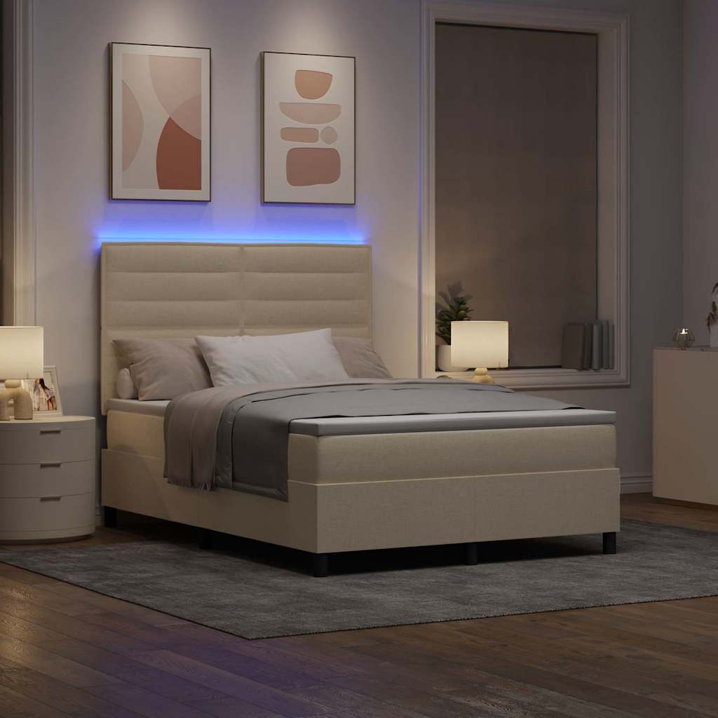 vidaXL Κρεβάτι με ελατήρια με στρώμα με led Κρεμ 140 x 190 cm ύφασμα