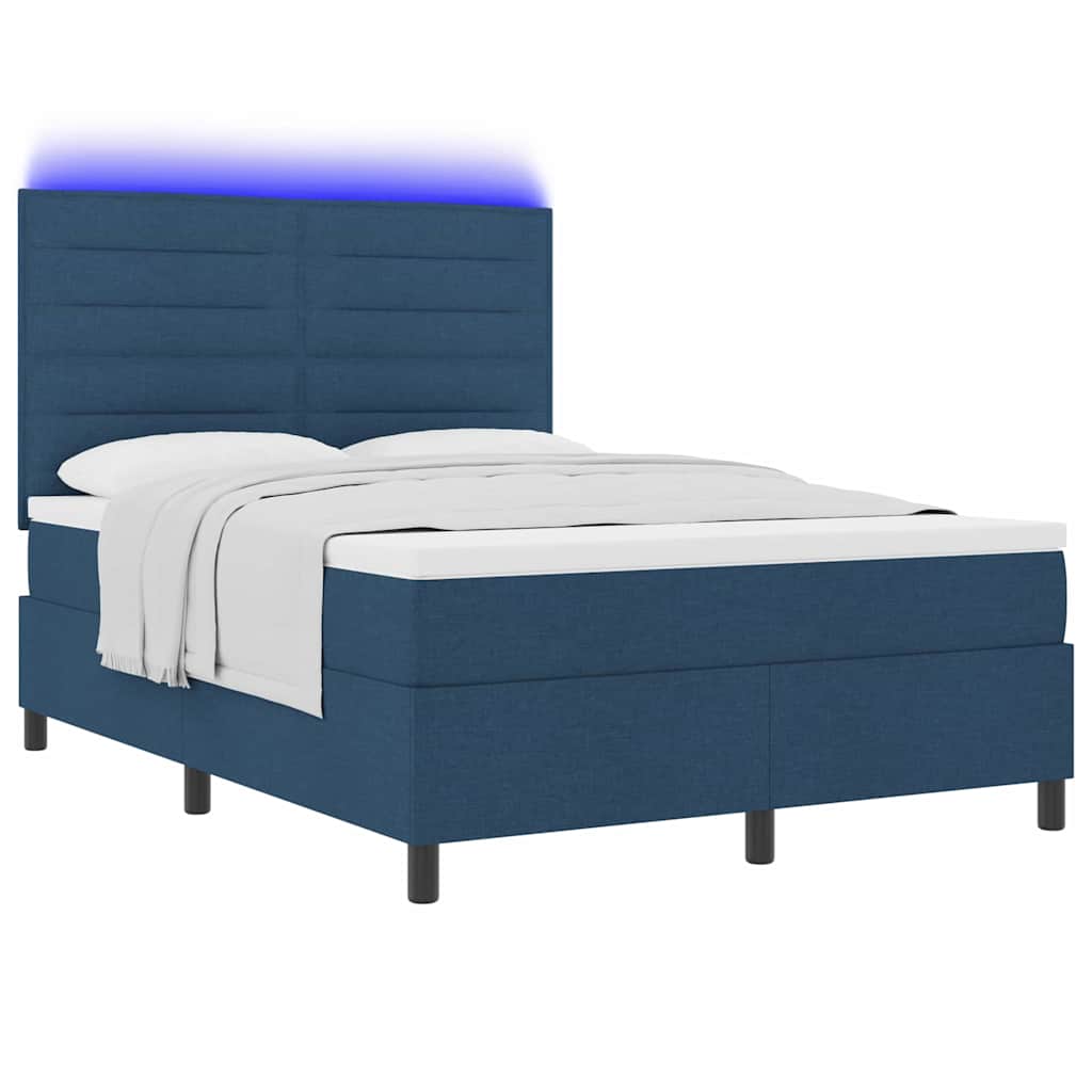 vidaXL Κρεβάτι με ελατήρια με στρώμα με led Μπλε 140 x 190 cm ύφασμα