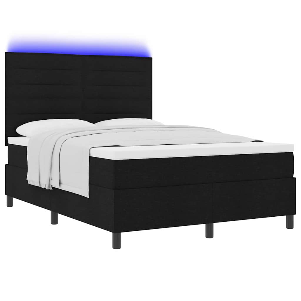 vidaXL Κρεβάτι με ελατήρια με στρώμα με led Μαύρο 160 x 200 cm ύφασμα