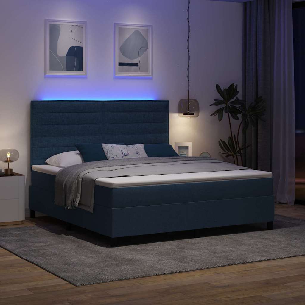 vidaXL Κρεβάτι με ελατήρια με στρώμα με led Μπλε 180 x 200 cm ύφασμα