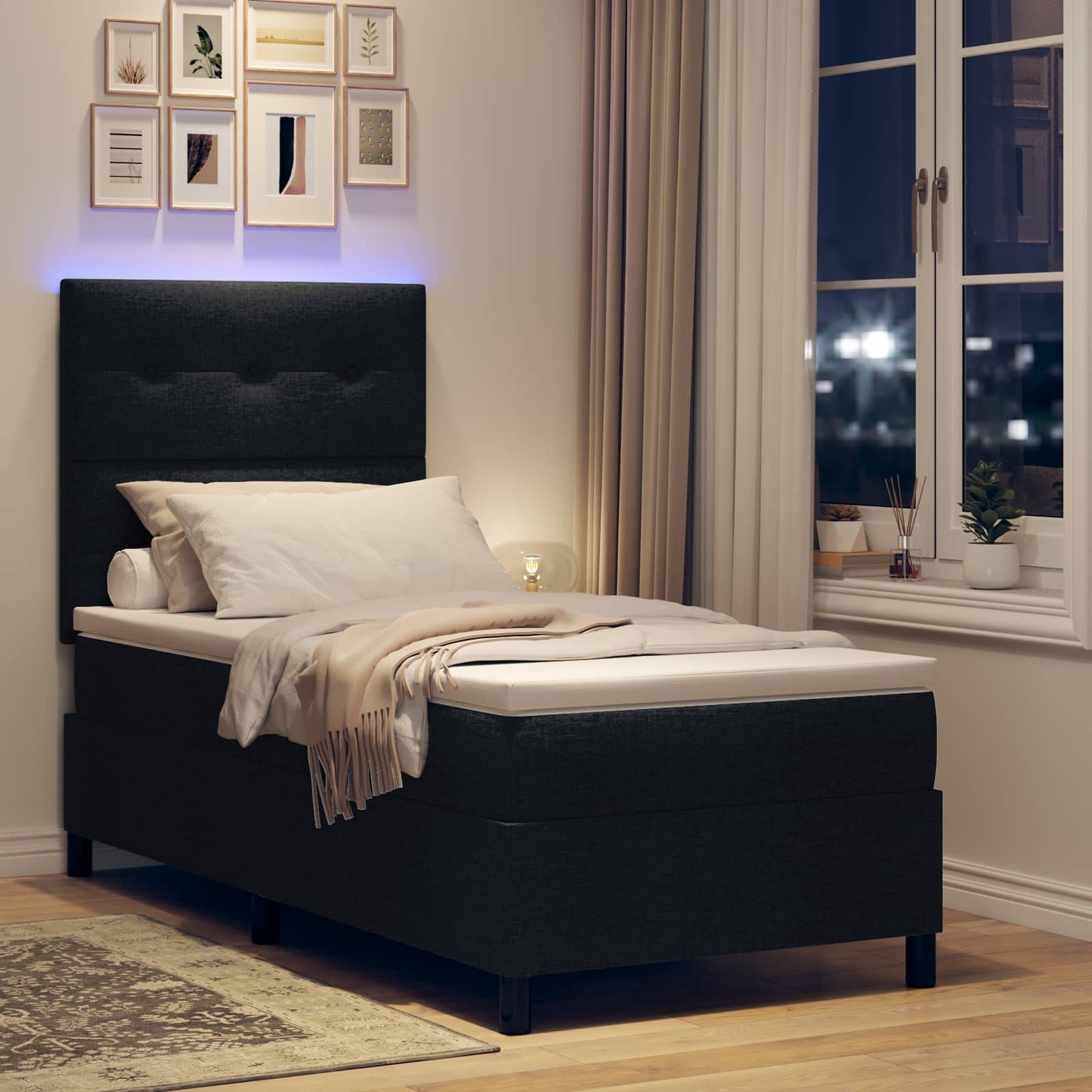 vidaXL Κρεβάτι με ελατήρια με κεφαλάρι Μαύρο 90 x 200 cm ύφασμα