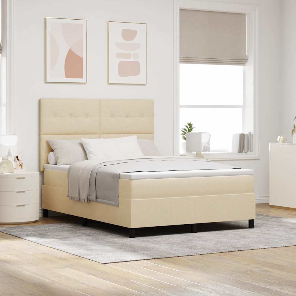 vidaXL Κρεβάτι με ελατήρια με κεφαλάρι Κρεμ 140 x 200 cm ύφασμα