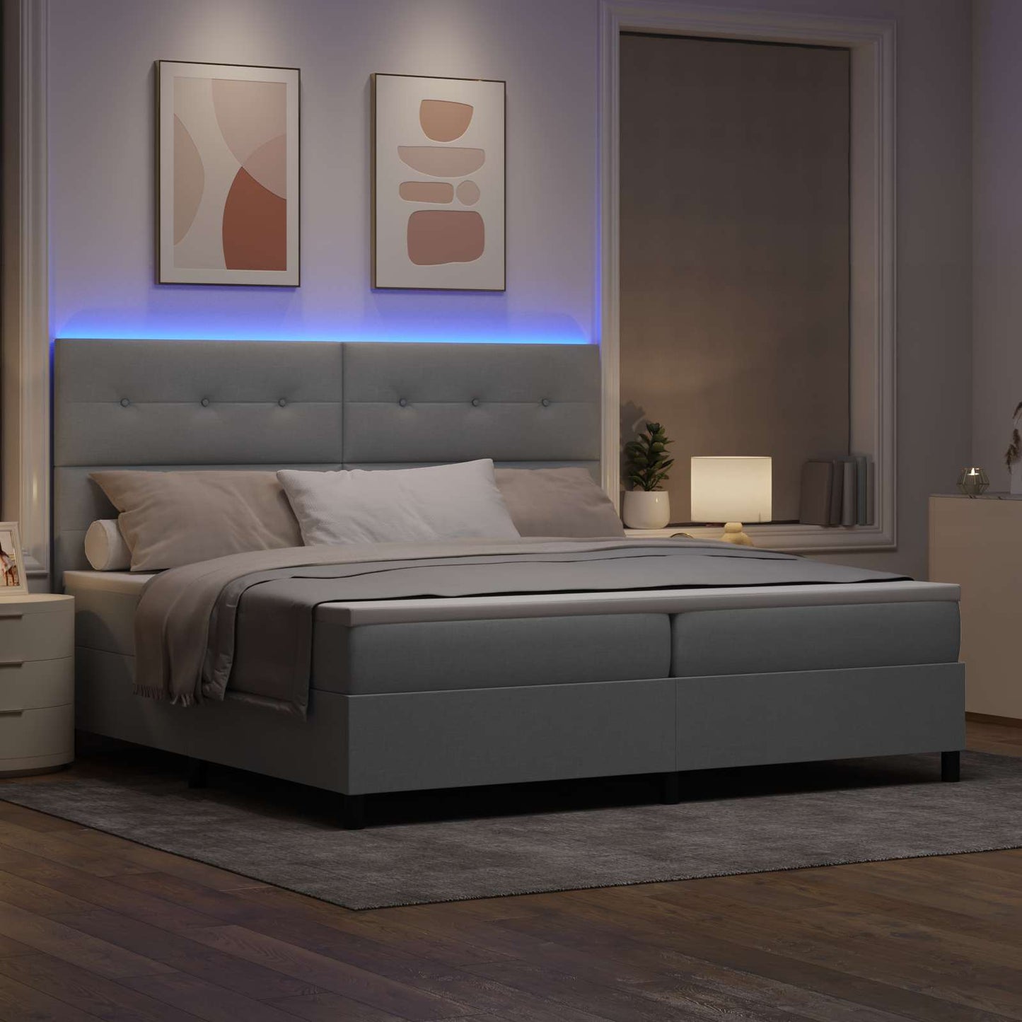 vidaXL Κρεβάτι με ελατήρια Ανοιχτό γκρι 200 x 200 cm ύφασμα