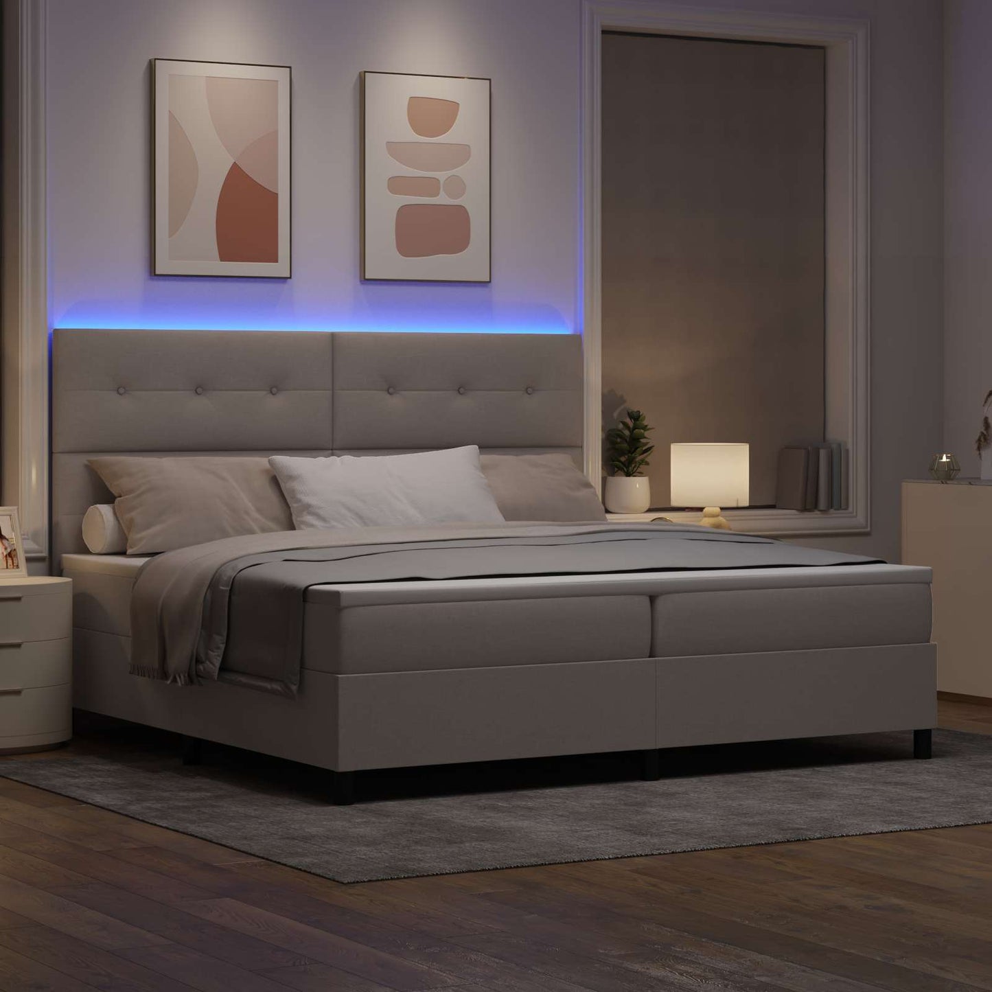 vidaXL Κρεβάτι με ελατήρια με κεφαλάρι Taupe 200 x 200 cm ύφασμα