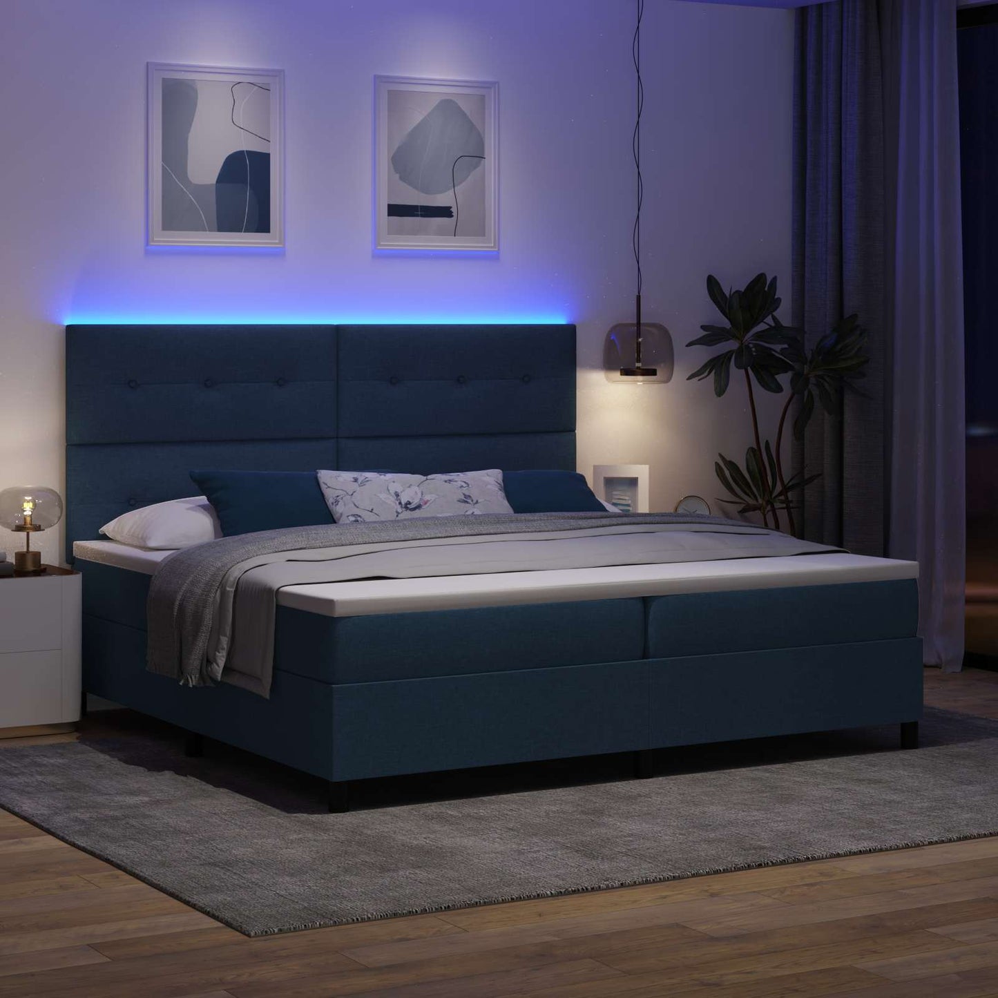 vidaXL Κρεβάτι με ελατήρια με κεφαλάρι Μπλε 200 x 200 cm ύφασμα