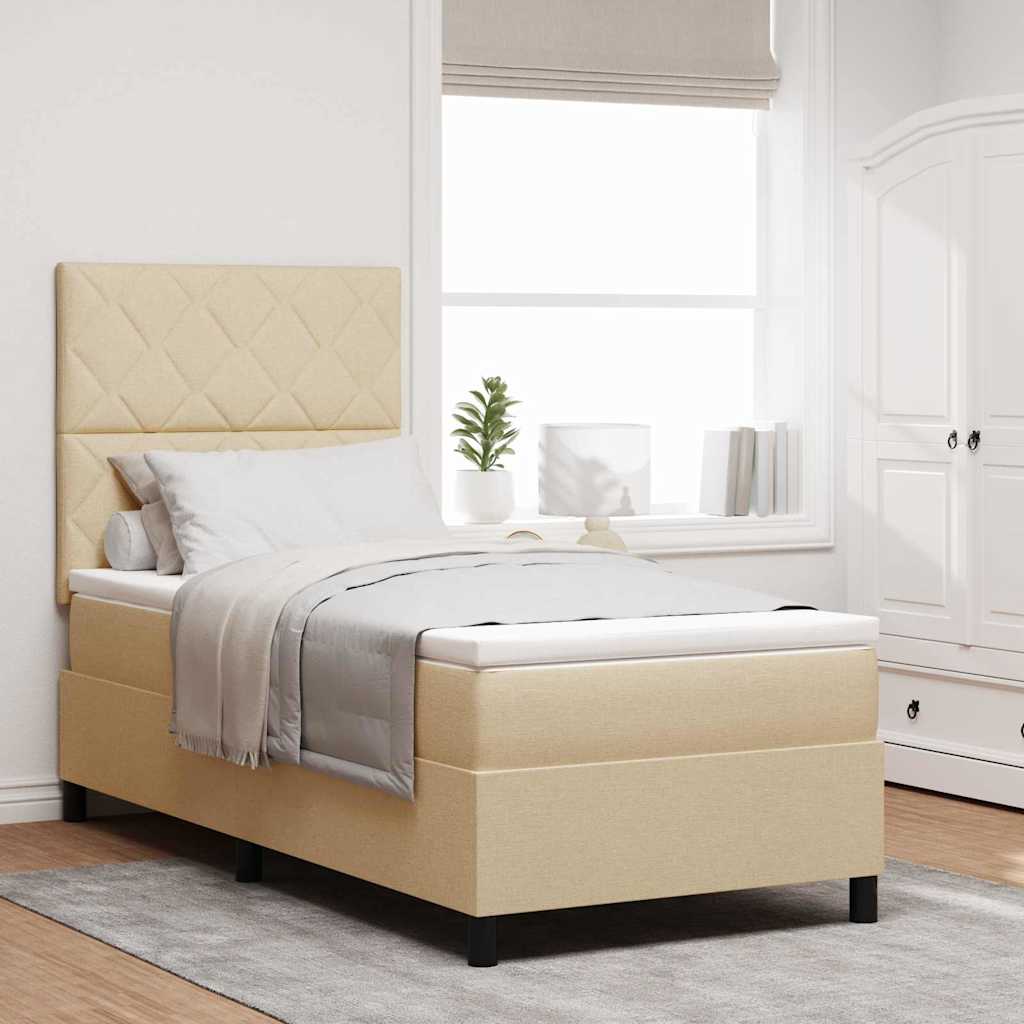 vidaXL Κρεβάτι με ελατήρια με κεφαλάρι Κρεμ 90 x 190 cm ύφασμα