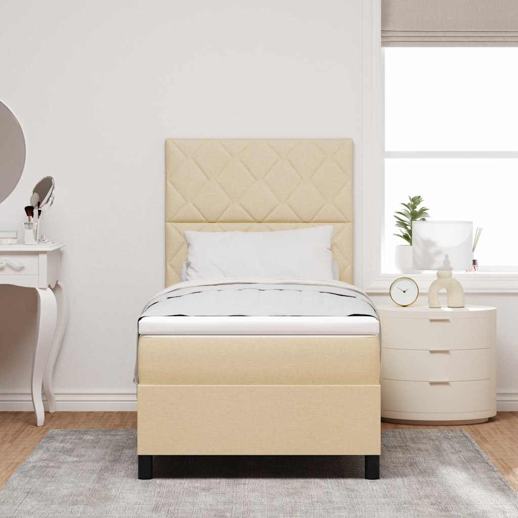 vidaXL Κρεβάτι με ελατήρια με κεφαλάρι Κρεμ 100 x 200 cm ύφασμα