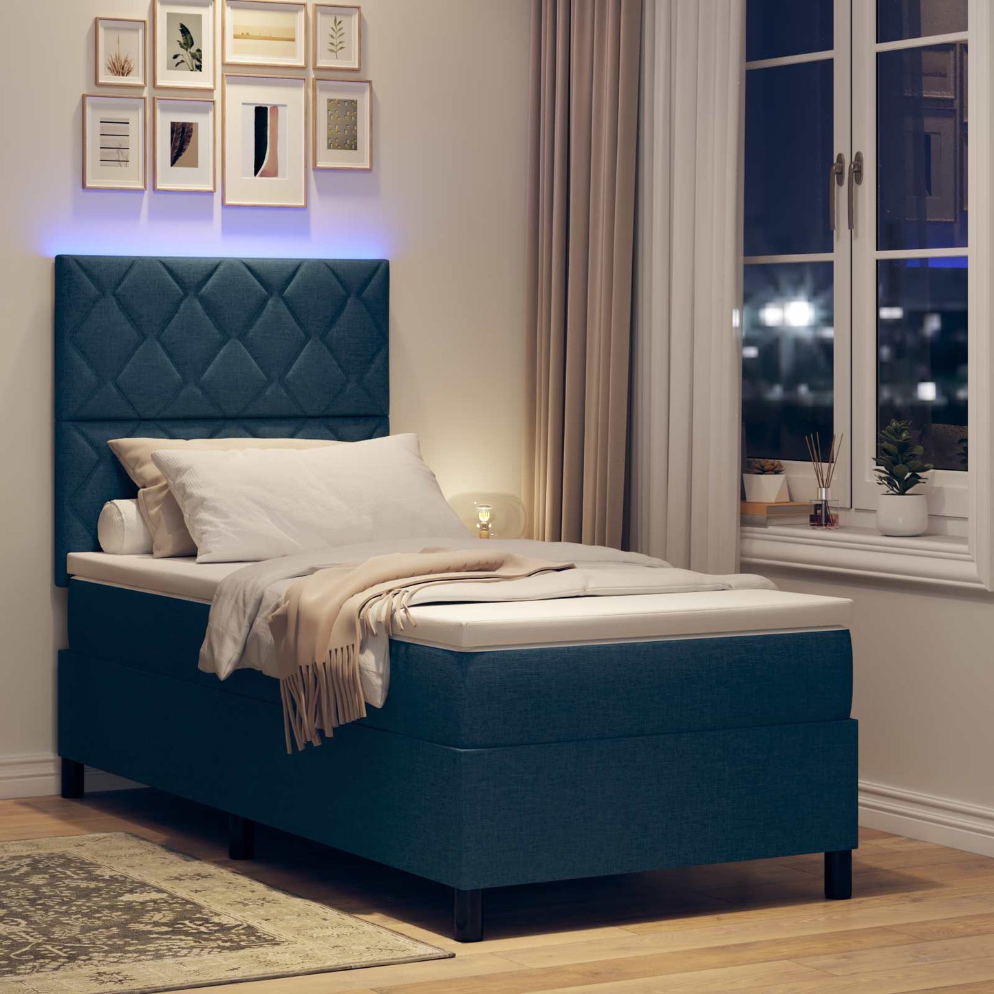 vidaXL Κρεβάτι με ελατήρια με κεφαλάρι Μπλε 100 x 200 cm ύφασμα