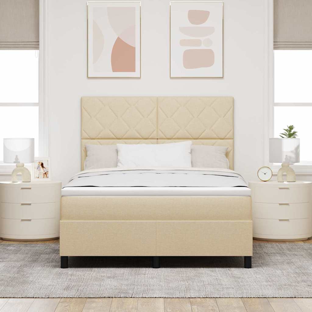 vidaXL Κρεβάτι με ελατήρια με κεφαλάρι Κρεμ 140 x 190 cm ύφασμα