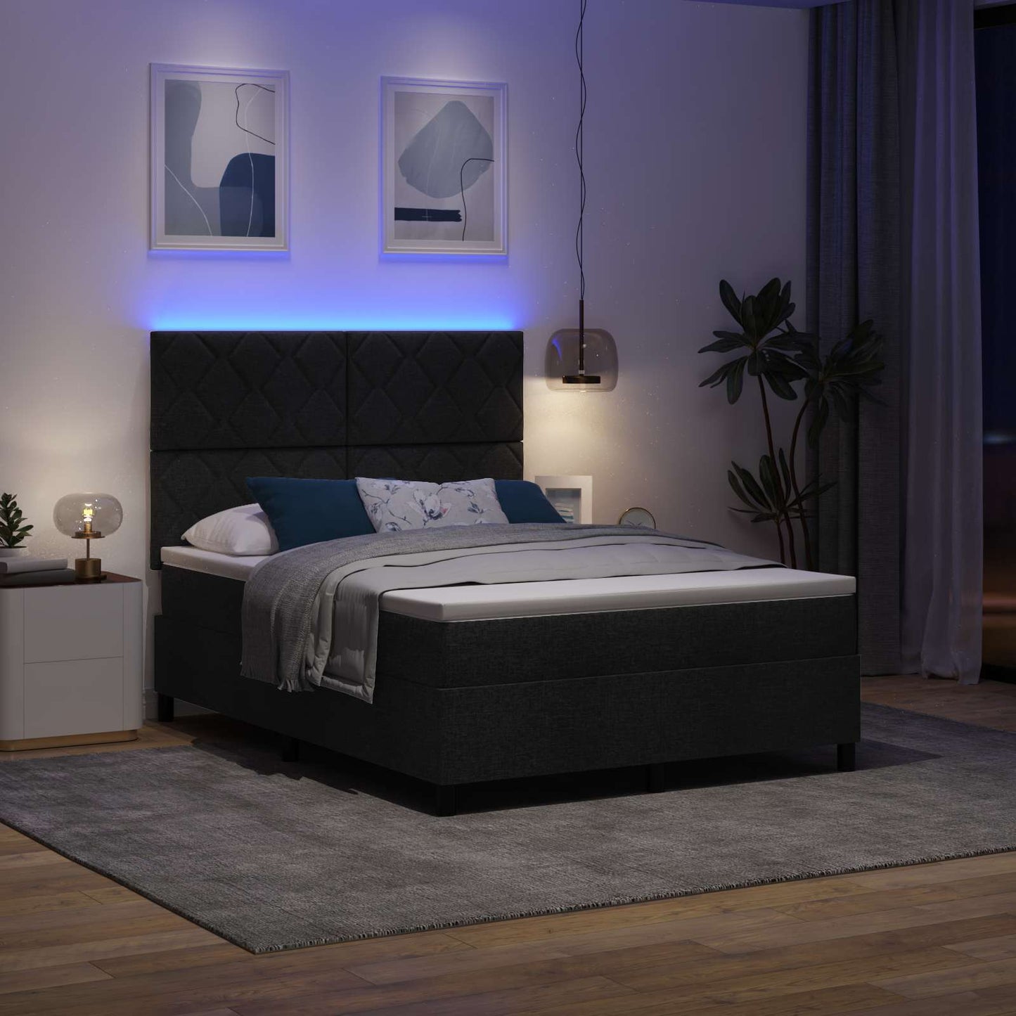 vidaXL Κρεβάτι με ελατήρια με κεφαλάρι Μαύρο 160 x 200 cm ύφασμα
