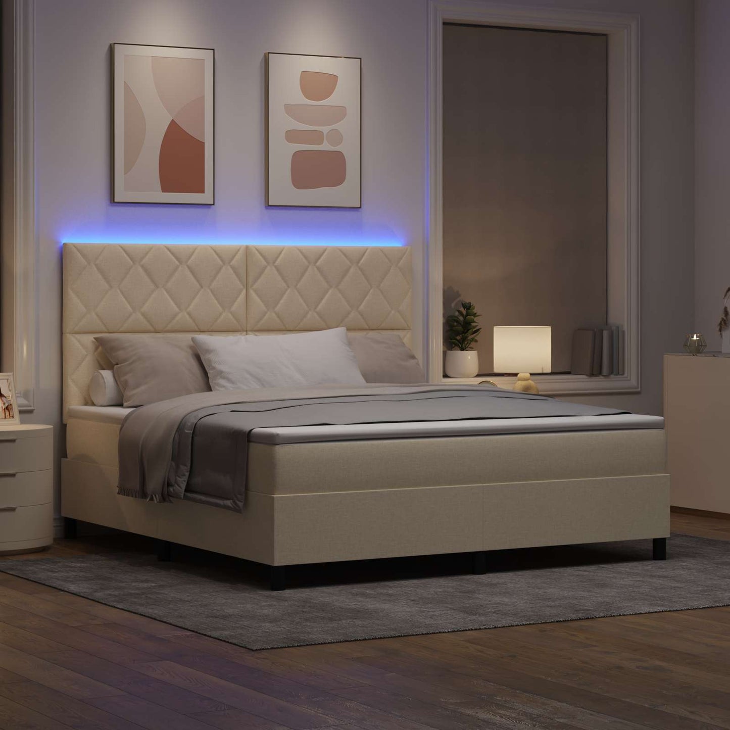 vidaXL Κρεβάτι με ελατήρια με κεφαλάρι Κρεμ 180 x 200 cm ύφασμα