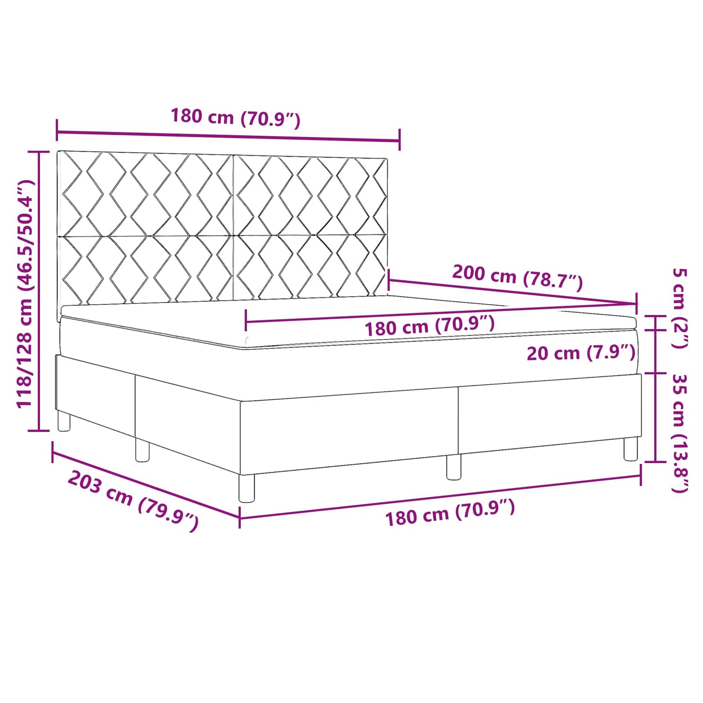 vidaXL Κρεβάτι με ελατήρια με κεφαλάρι Μπλε 180 x 200 cm ύφασμα