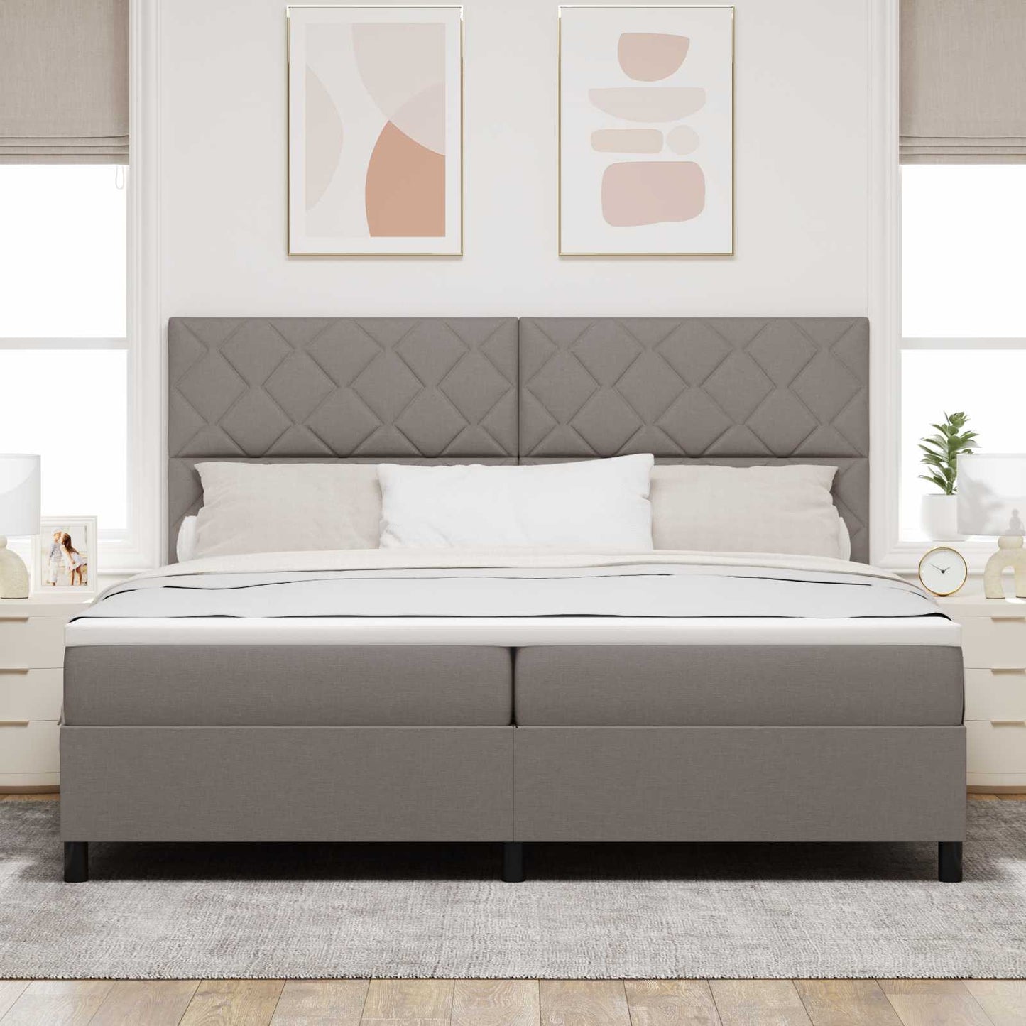 vidaXL Κρεβάτι με ελατήρια με κεφαλάρι Taupe 200 x 200 cm ύφασμα