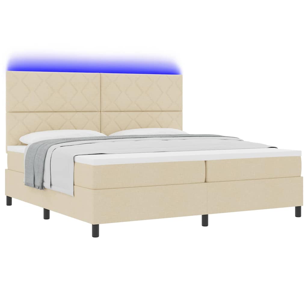 vidaXL Κρεβάτι με ελατήρια με κεφαλάρι Κρεμ 200 x 200 cm ύφασμα