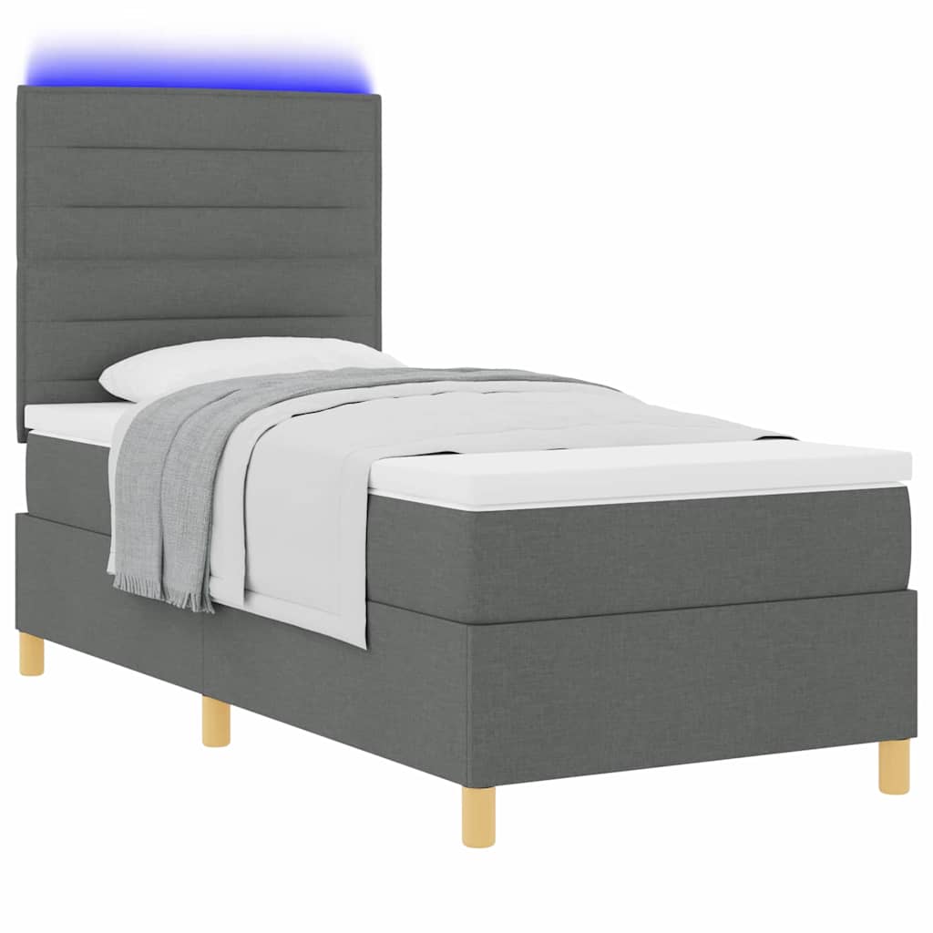 vidaXL LED Κρεβάτι με βάθρο με στρώμα Σκούρο Γκρι 80 x 200 cm ύφασμα