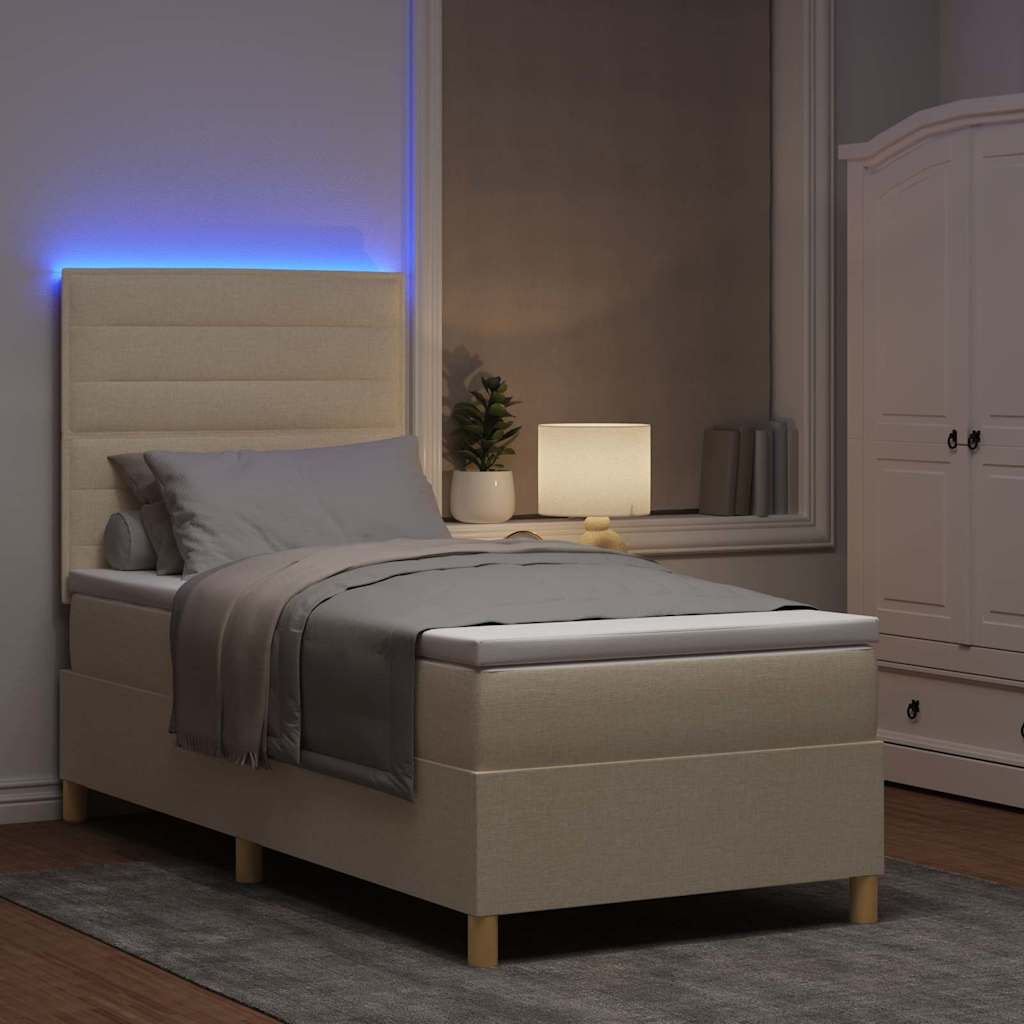 vidaXL LED Κρεβάτι με βάθρο με κεφαλάρι Κρεμ 80 x 200 cm ύφασμα