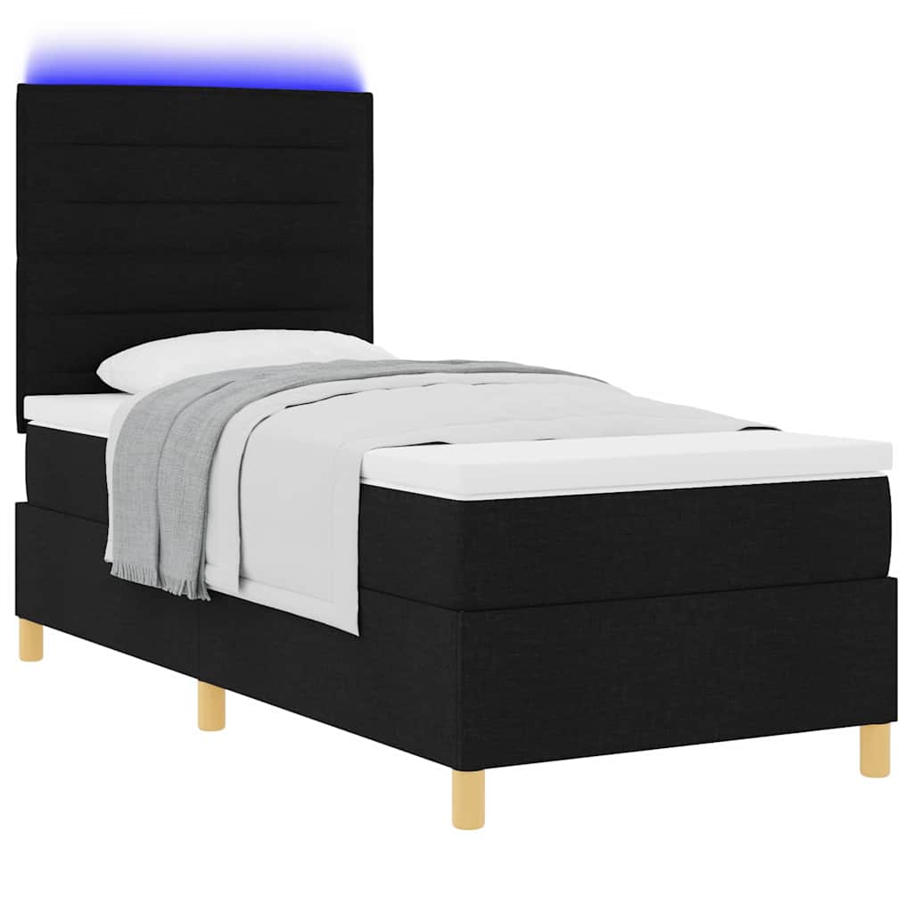 vidaXL LED Κρεβάτι με βάθρο με στρώμα Μαύρο 90 x 200 cm ύφασμα