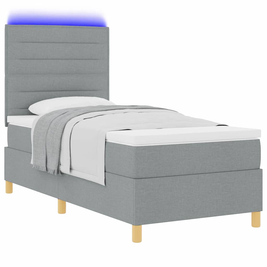 vidaXL LED Κρεβάτι με βάθρο με στρώμα Ανοιχτό γκρι 100 x 200 cm ύφασμα