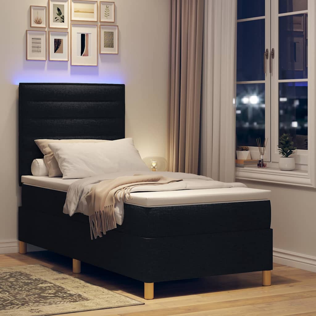 vidaXL LED Κρεβάτι με βάθρο με στρώμα Μαύρο 100 x 200 cm ύφασμα