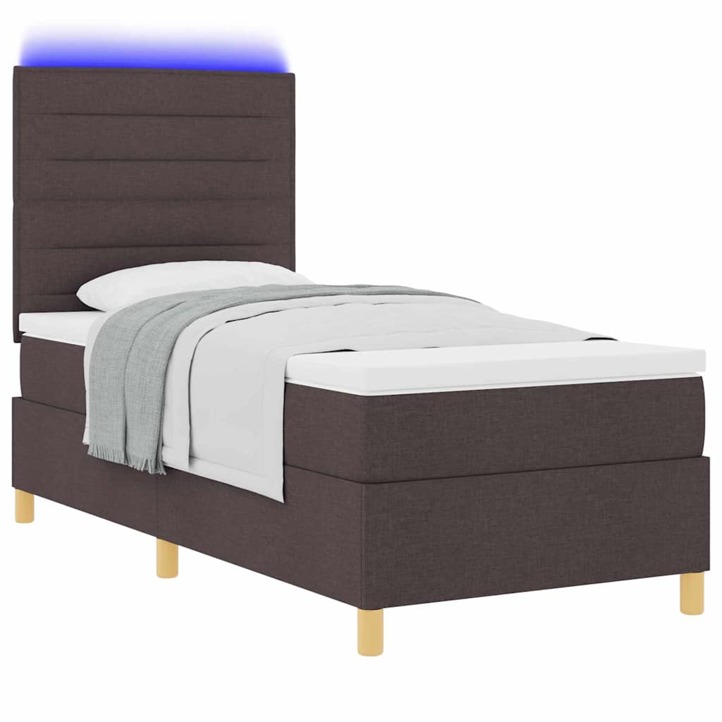 vidaXL LED Κρεβάτι με βάθρο με στρώμα Σκούρο Καφέ 100 x 200 cm ύφασμα
