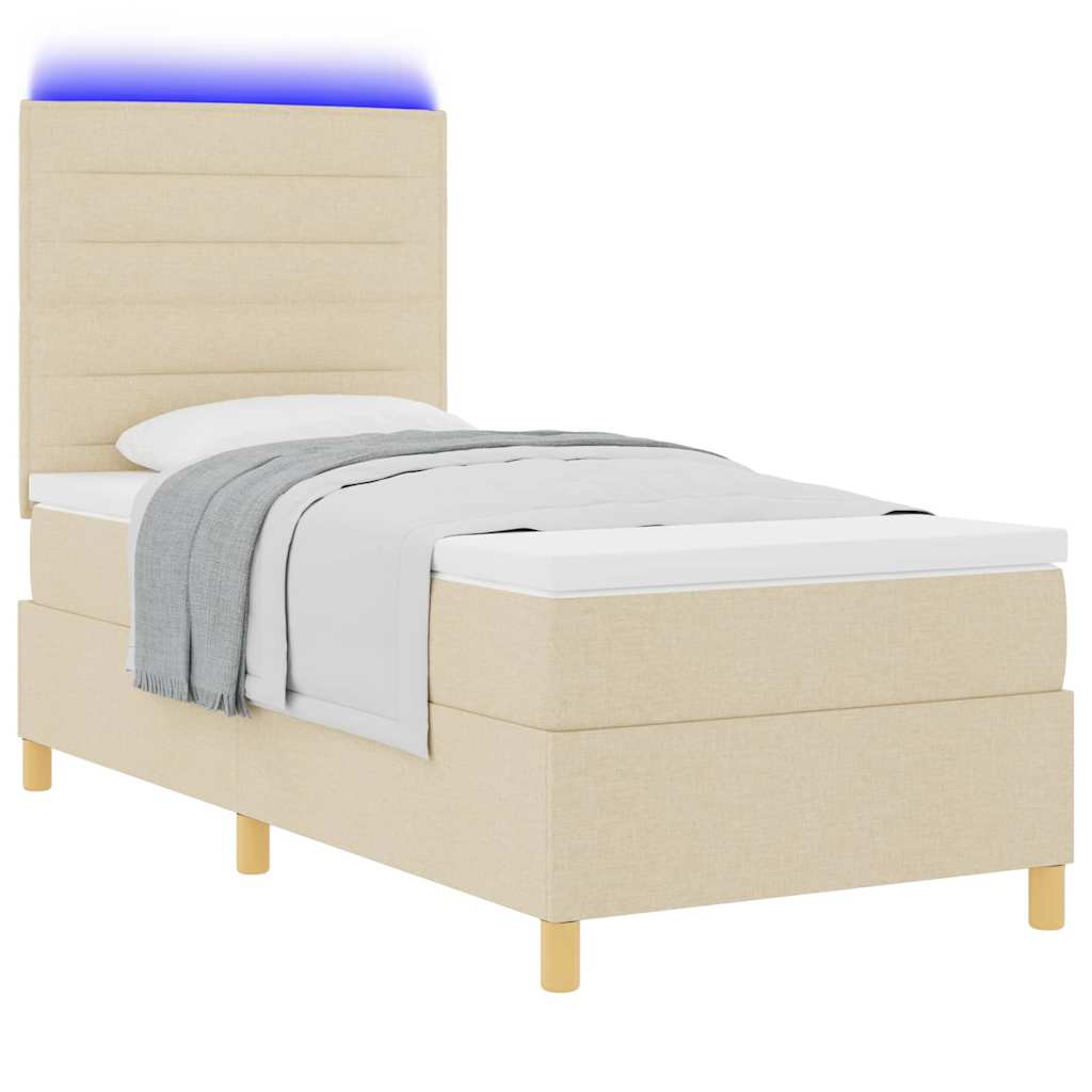 vidaXL LED Κρεβάτι με βάθρο με στρώμα Κρεμ 100 x 200 cm ύφασμα