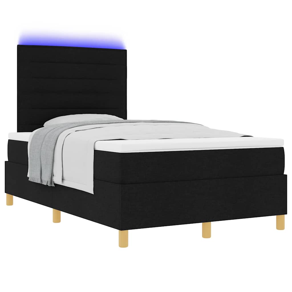 vidaXL LED Κρεβάτι με βάθρο με στρώμα Μαύρο 120 x 190 cm ύφασμα