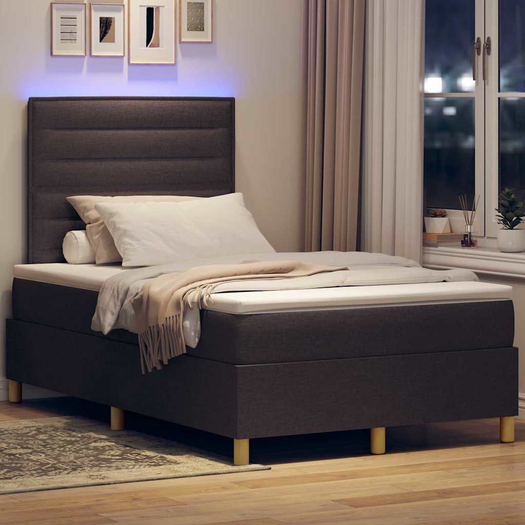 vidaXL LED Κρεβάτι με βάθρο με στρώμα Σκούρο Καφέ 120 x 190 cm ύφασμα