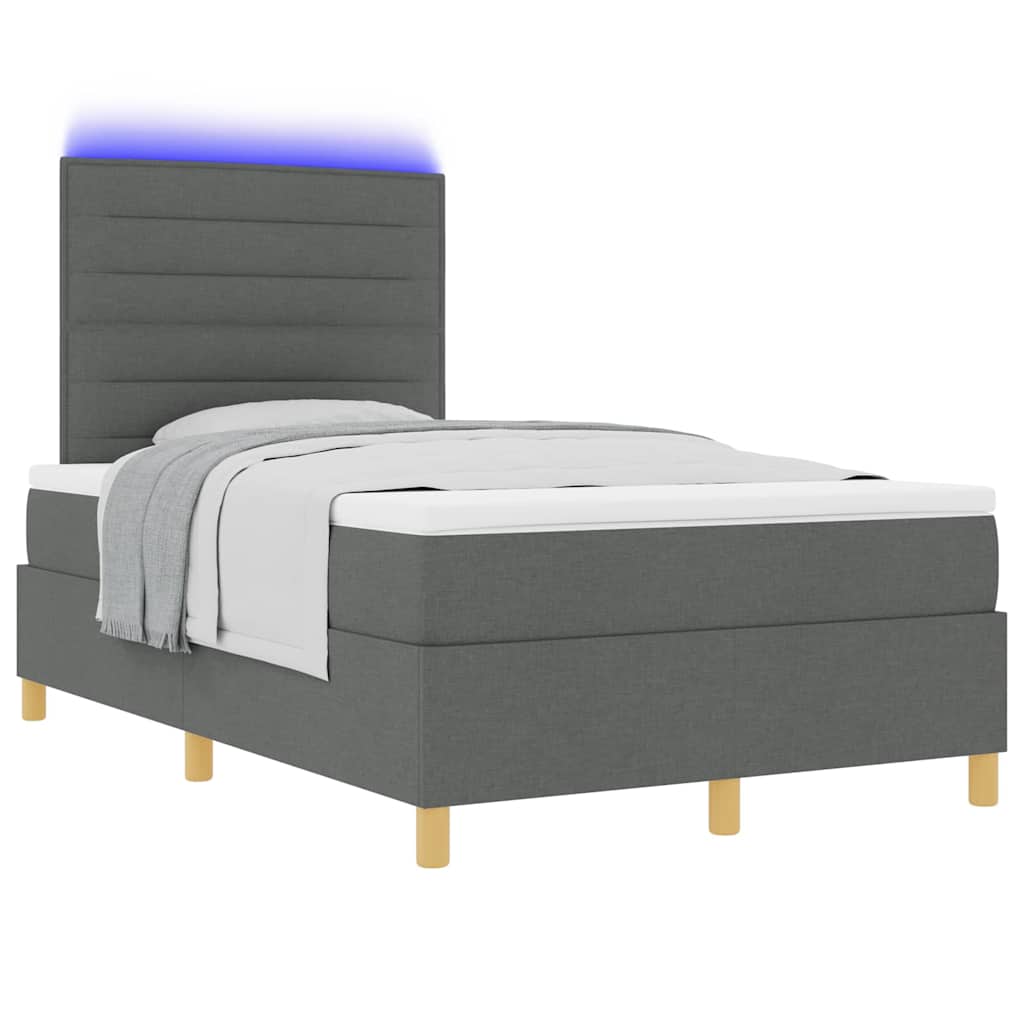 vidaXL LED Κρεβάτι με βάθρο με στρώμα Σκούρο Γκρι 120 x 200 cm ύφασμα