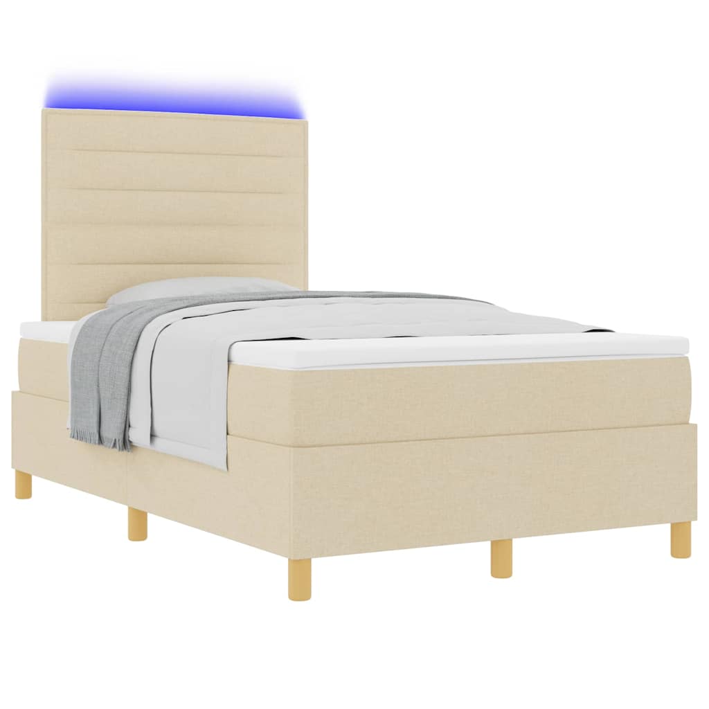 vidaXL LED Κρεβάτι με βάθρο με κεφαλάρι Κρεμ 120 x 200 cm ύφασμα