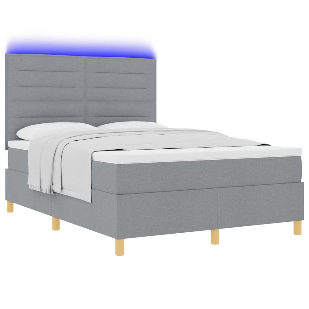 vidaXL LED Κρεβάτι με βάθρο με στρώμα Ανοιχτό γκρι 140 x 190 cm ύφασμα