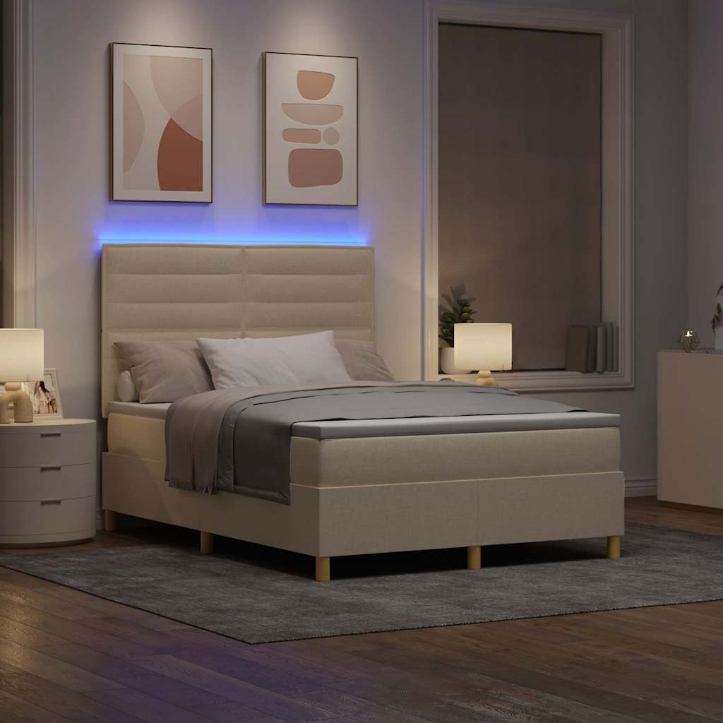 vidaXL LED Κρεβάτι με βάθρο με στρώμα Κρεμ 140 x 190 cm ύφασμα