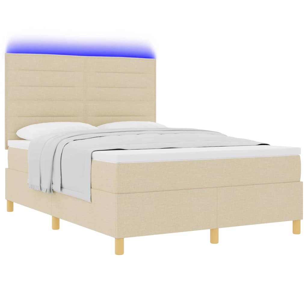 vidaXL LED Κρεβάτι με βάθρο με στρώμα Κρεμ 140 x 190 cm ύφασμα