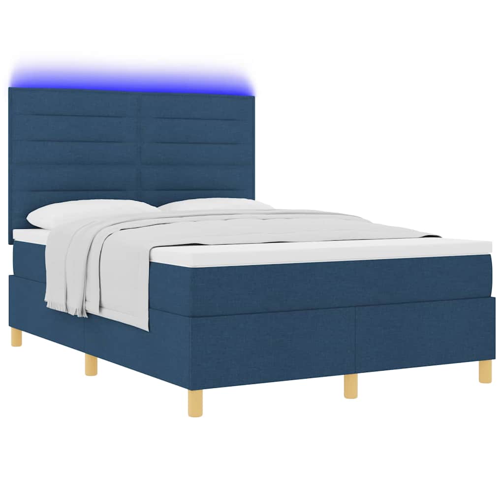 vidaXL LED Κρεβάτι με βάθρο με στρώμα Μπλε 140 x 190 cm ύφασμα