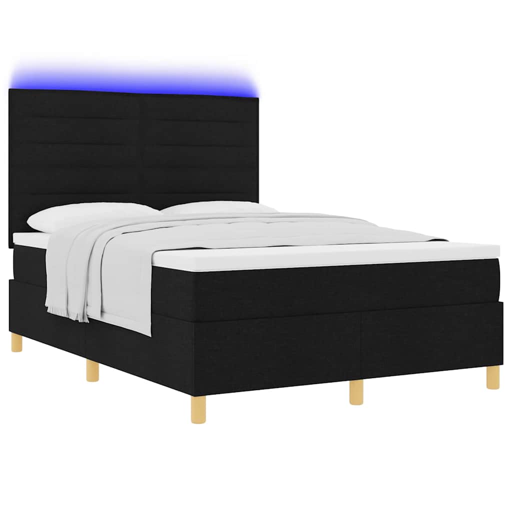 vidaXL LED Κρεβάτι με βάθρο με στρώμα Μαύρο 140 x 200 cm ύφασμα