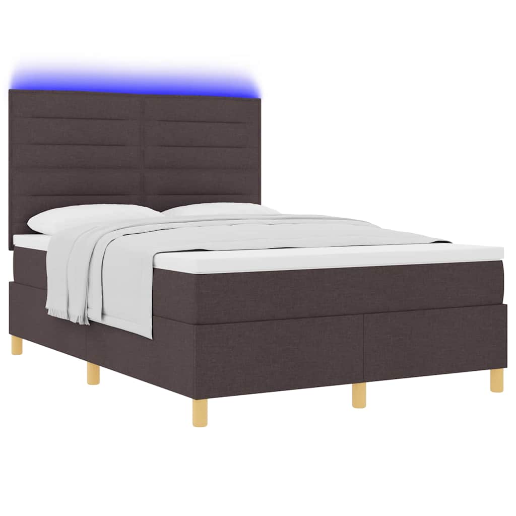vidaXL LED Κρεβάτι με βάθρο Σκούρο Καφέ 140 x 200 cm ύφασμα