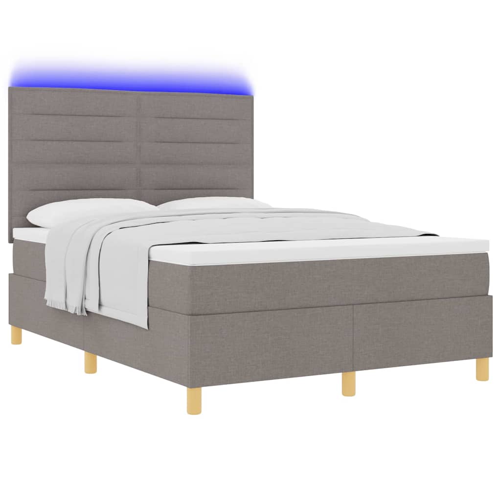 vidaXL LED Κρεβάτι με βάθρο με στρώμα Taupe 140 x 200 cm ύφασμα