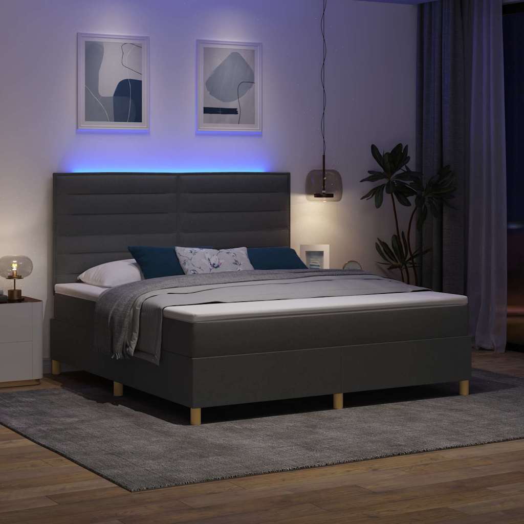 vidaXL LED Κρεβάτι με βάθρο Σκούρο Γκρι 180 x 200 cm ύφασμα
