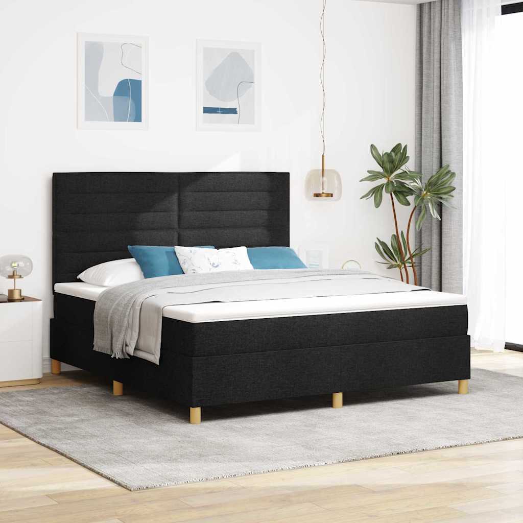 vidaXL LED Κρεβάτι με βάθρο με στρώμα Μαύρο 180 x 200 cm ύφασμα