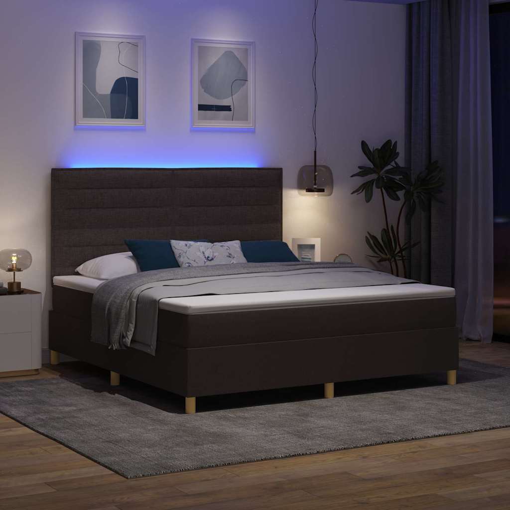 vidaXL LED Κρεβάτι με βάθρο Σκούρο Καφέ 180 x 200 cm ύφασμα
