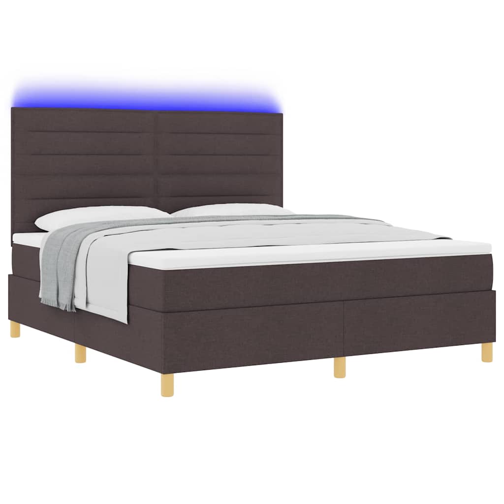 vidaXL LED Κρεβάτι με βάθρο Σκούρο Καφέ 180 x 200 cm ύφασμα