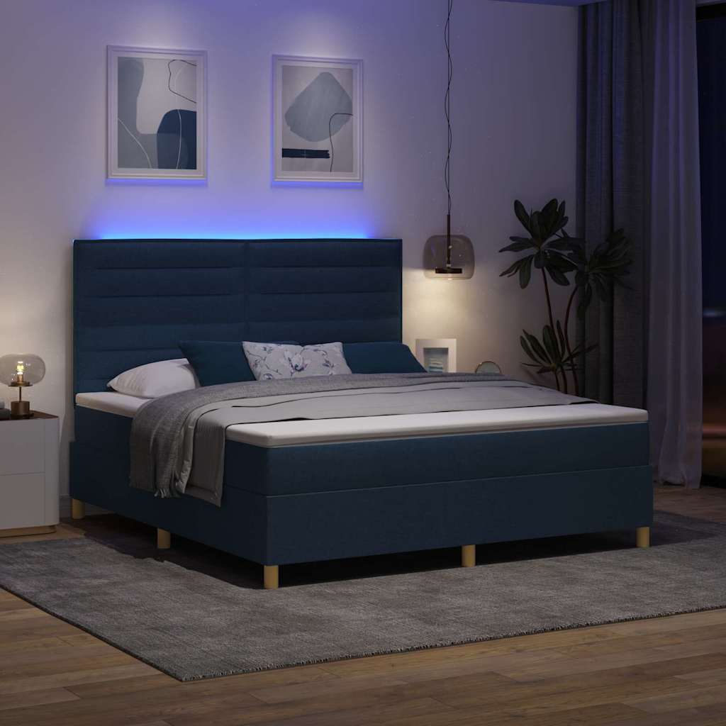 vidaXL LED Κρεβάτι με βάθρο με στρώμα Μπλε 180 x 200 cm ύφασμα