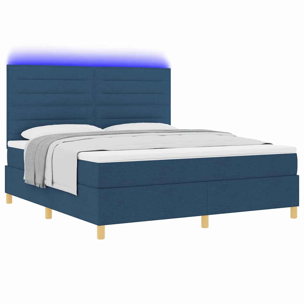 vidaXL LED Κρεβάτι με βάθρο με στρώμα Μπλε 180 x 200 cm ύφασμα