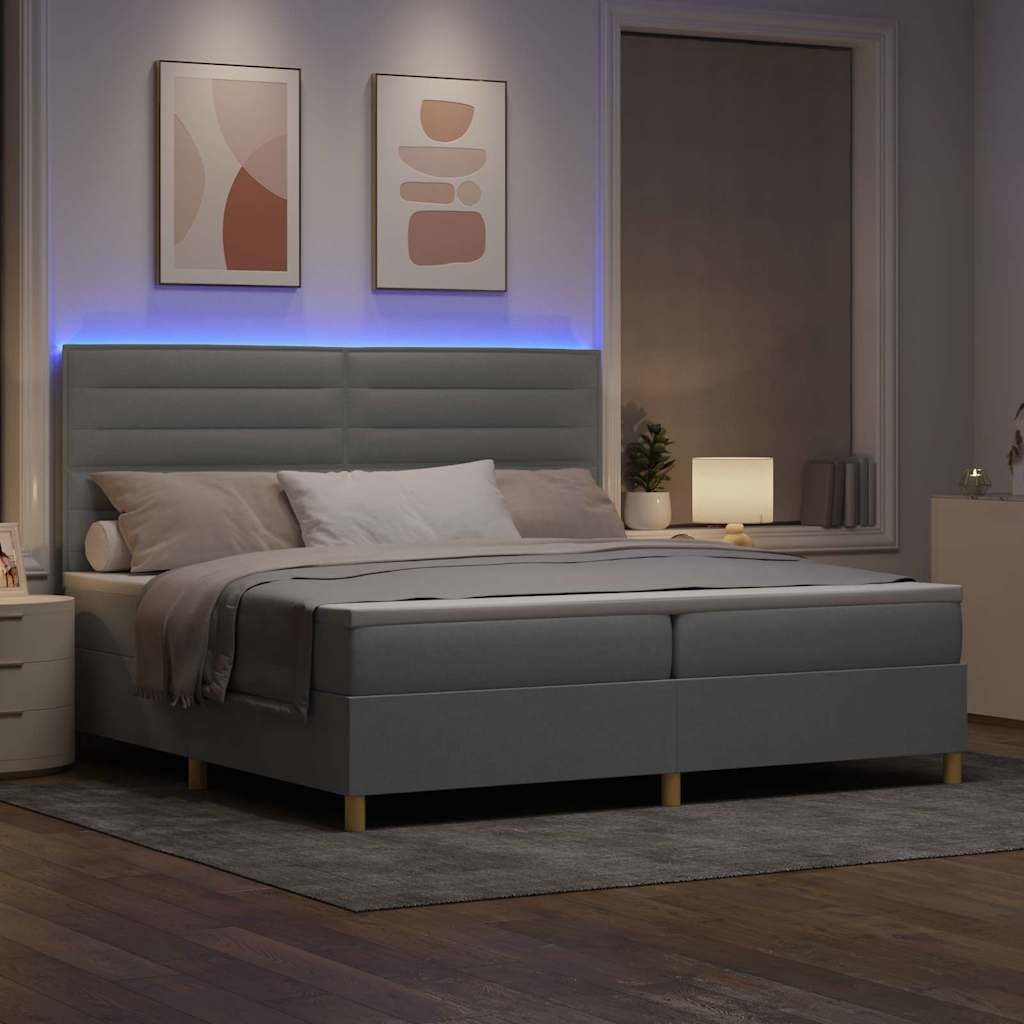 vidaXL LED Κρεβάτι με βάθρο με στρώμα Ανοιχτό γκρι 200 x 200 cm ύφασμα